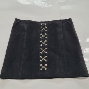 Black suede mini skirt with chain lace-up detail wilsons leather
